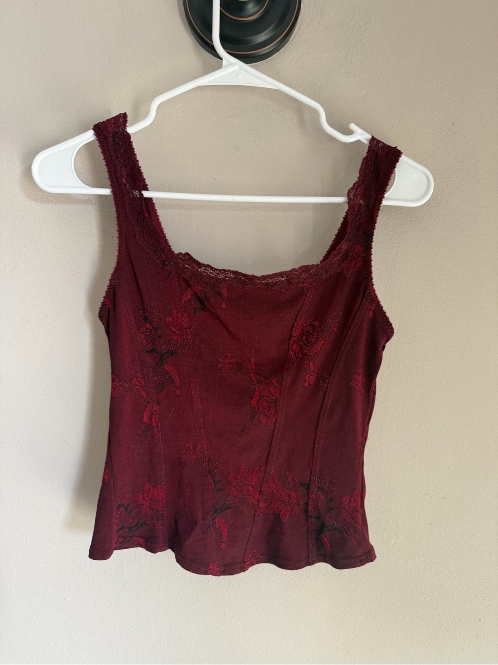Vintage Arianne Burgundy Floral Lace Corset Style Tank Top Small